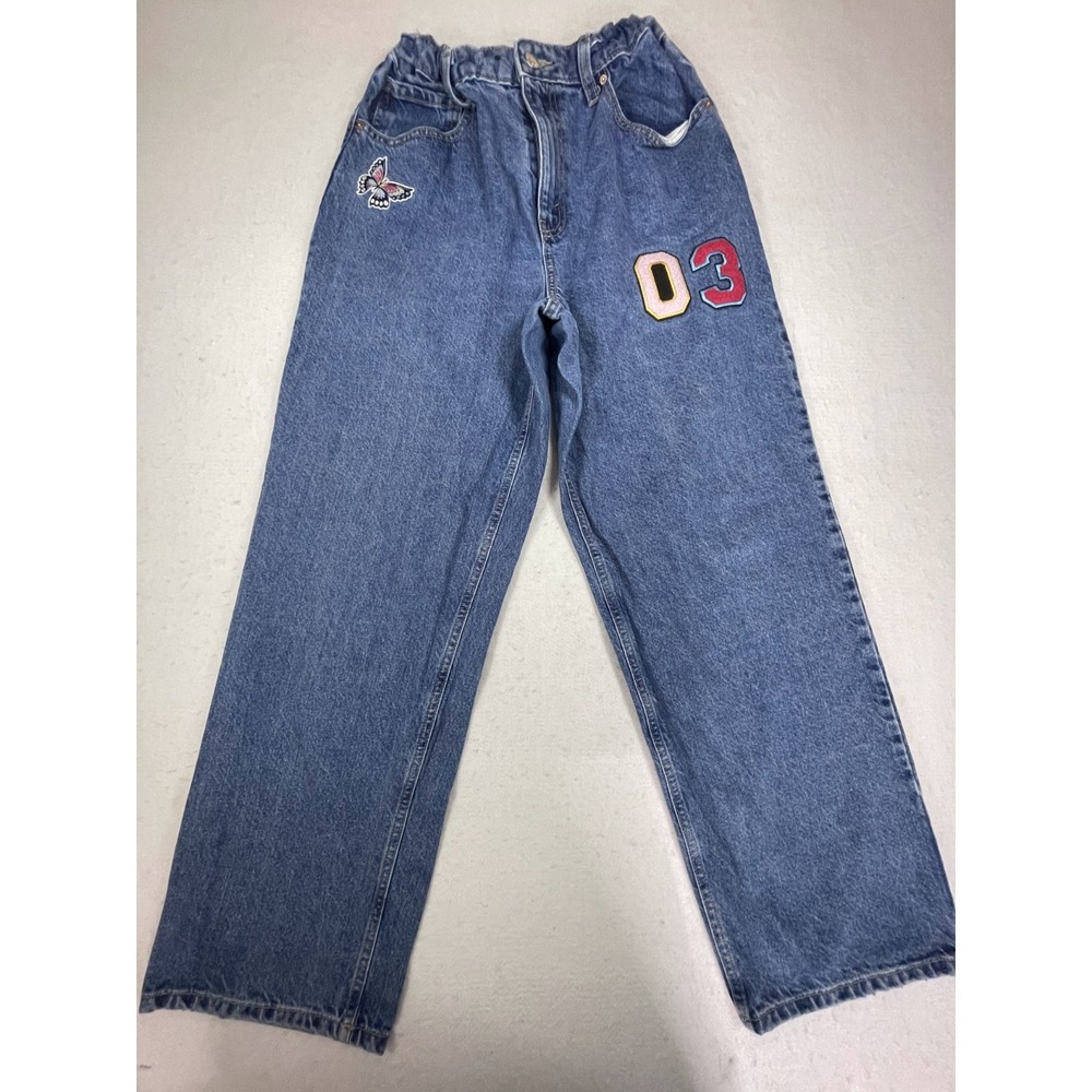 Wild Fable Dad Jeans Womens 14 Blue Denim Cotton Embroidered Butterfly High Rise